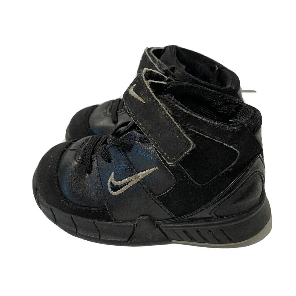 Nike Kids High Top Sneakers Black Leather Athletic Shoes Hook Loop Strap Size 6C